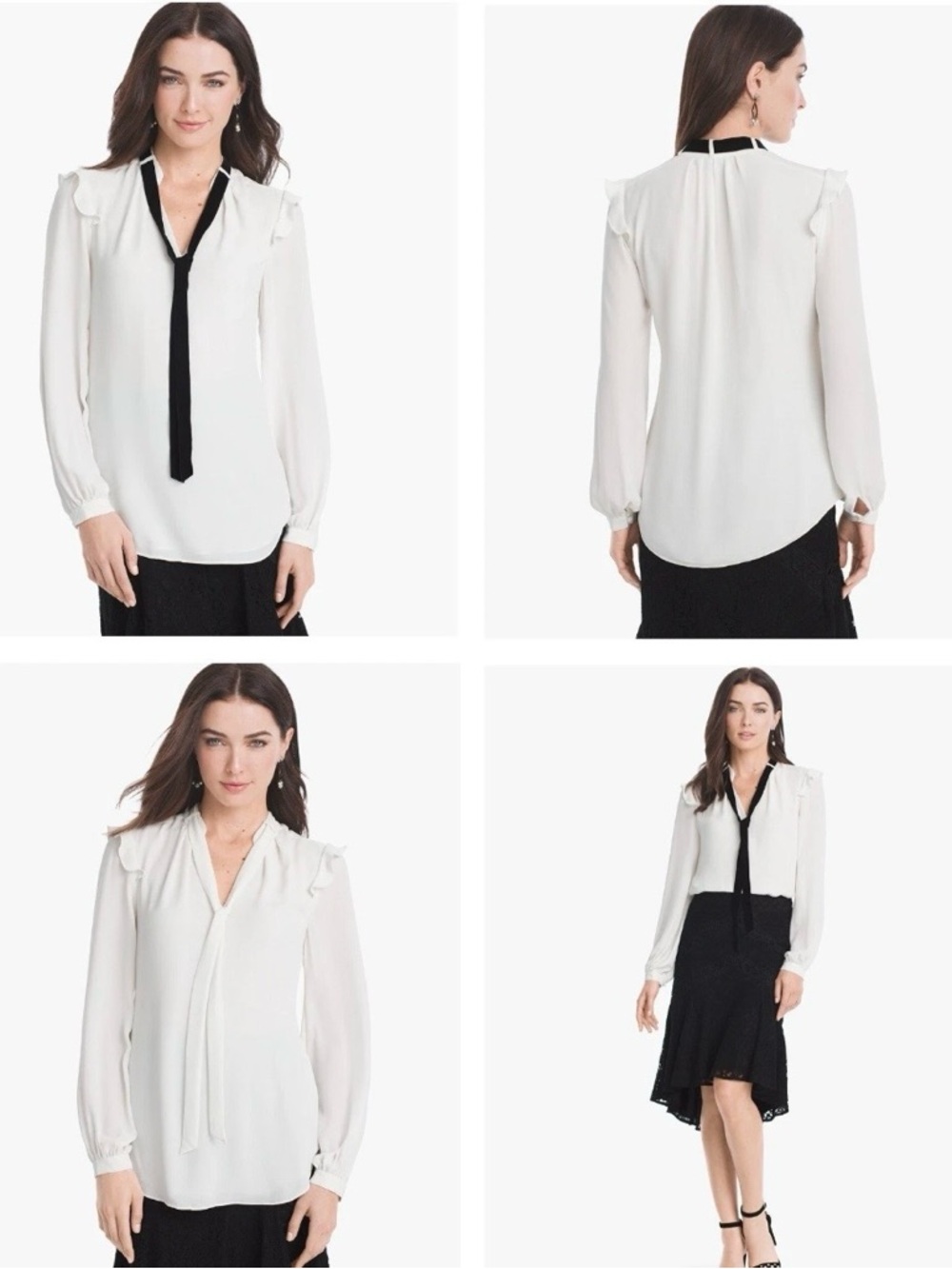 White House Black Market Women's Ruffled Shoulder Velvet Tie Blouse in size 12P